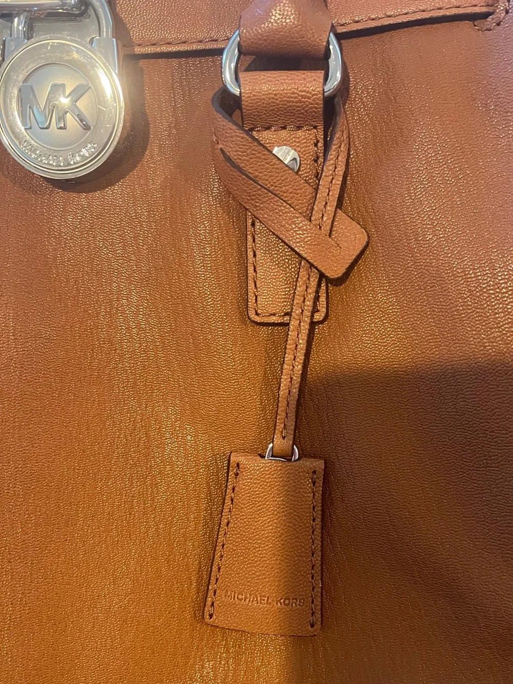 Michael Kors Hamilton Large Leather Satchel Luggage Brown Lock Key Shoulder Bag